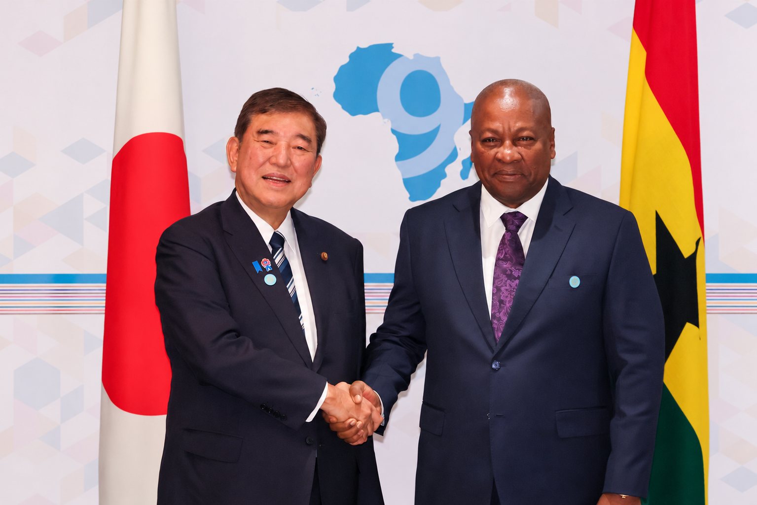President John Dramani Mahama with the Prime Minister of Japan at the 2025 Japan-Ghana summit during TICAD 9